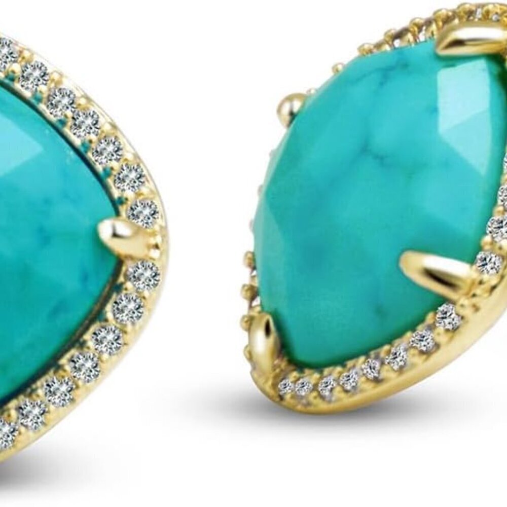 Turquoise Stud Earrings Gold Tone Unique Gift Western Womens Jewelry